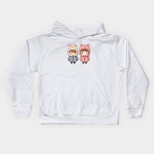 Kawaii boy and girl with cute winter coats Kids Hoodie